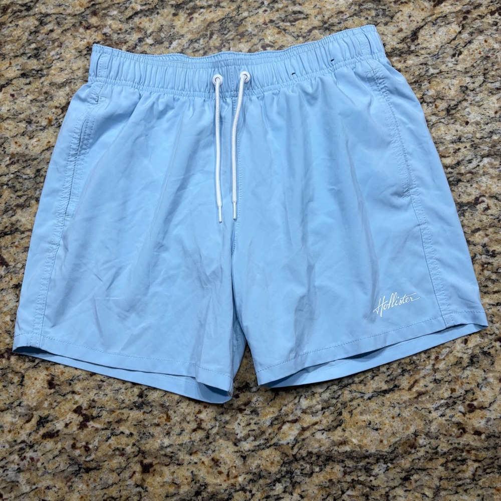 Hollister Mens Light Blue 4-Way Stretch Swim Trunks Shorts Small
